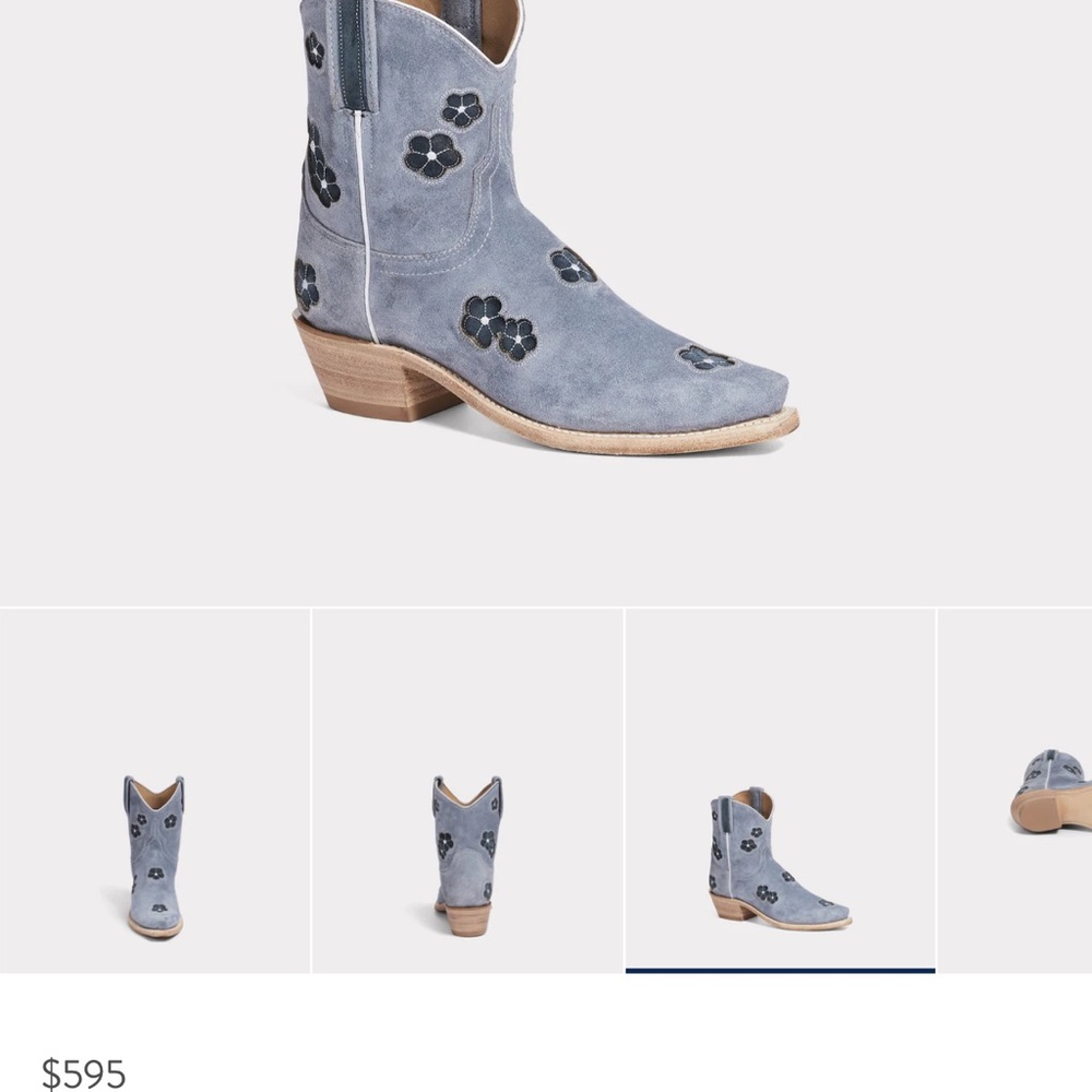 Blue Suede Ankle Boots with Floral Design
